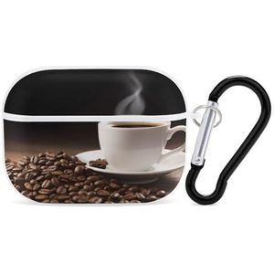 AirPods Pro & Pro 2 hoes cover koffiekop en koffiebonen beschermhoes met sleutelhanger LED zichtbaar voor vrouwen mannen