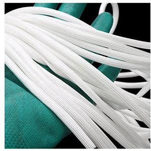 Kabelwartel draadmof， Gevlochten glasvezelhuls 600 graden Celsius hoge temperatuur glasvezelbuis Glasvezelhuls, for doe-het-zelf-buizen(White,14mm x 1meter)