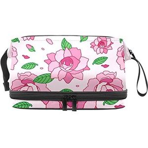 Grote capaciteit reizen cosmetische tas,Roze Camellia Bloem,Make-up tas,Waterdichte make-up tas Organizer, Meerkleurig, 27x15x14 cm/10.6x5.9x5.5 in