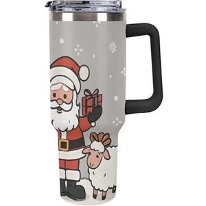 STVNKML 40 oz beker met handvat kerst schapen roestvrijstalen koffiemok herbruikbare reismok lekvrije geïsoleerde autobeker grote capaciteit beker voor reizen, buiten, thuisgebruik (zwart)