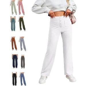 BAWUTZ Casual stretchbroek met hoge taille voor dames, rechte broek met hoge taille met zakken, casual stretchbroek, super elastische hoge taille, rechte broek (wit, XXL)