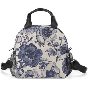 Geïsoleerde Lunch Bag Lunch Box voor Vrouwen Lunch Tote Tassen Met Blauwe BloemenLunchbox Lunch Tas Met Zijvak