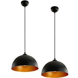Jago® Hanglamp set van 2 - LED, Ø 30cm, E27, ijzer, in industrieel vintage design, voor eetkamer, slaapkamer, woonkamer, keuken, zwart-goud - plafondlamp, hanglamp
