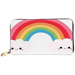 DEHIWI Kleine Regenboog Lederen Rits Rond Portemonnee Vrouwen Clutch Purse Reizen Kaarthouder Tas Gift, Zwart, Eén maat