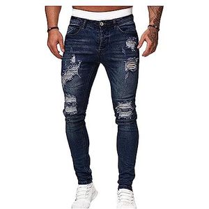 Gatenjeans For Heren Skinny Slim Fit Denim Broek Stijlen Gescheurde Sport Casual Broek Outdoor Werk Cargo(Dark blue,XXL)