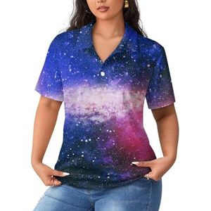 Bright Star Nebula Dames Sport Shirt Korte Mouw Tee Golf Shirts Tops Met Knopen Workout Blouses
