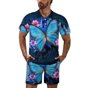 Mode vlinderprint heren poloshirt set korte mouwen trainingspak set casual strand shirts shorts outfit XL