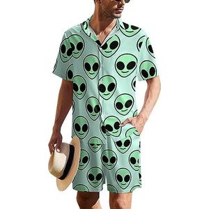 Smiling Alien Hawaïaans pak voor heren, set van 2 stuks, strandoutfit, shirt en korte broek, bijpassende set