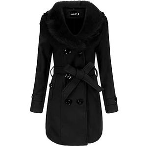 WHZXYDN Wollen jas dames halflange trenchcoat winter mantel grote bontkraag dubbelzijdige wollen jas dames, Zwart, XL