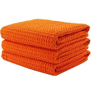 Aniease Set van 3 superabsorberende microvezel-reinigingsdoeken, sneldrogend, katoen, polyester, neonoranje, 40 cm x 60 cm