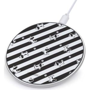 Franse Bulldog Paw Footprint Gestreept(1) Leuke Oplader Pad 10W Ronde Snel Opladen Stand Met Usb-kabel