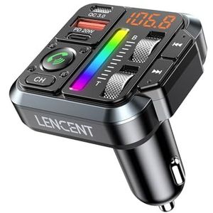 LENCENT Bluetooth 5.3 FM Transmitter, 38W Snellader Draadloze Bluetooth FM Zender met PD 20W & QC 3.0, Powerful Hoge & Lage Tonen Radio Adapter, Handsfree, Siri Google Assistant