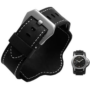 LQXHZ Retro Dikke Lederen Horlogeband Horlogeband Heren Polshorloge Band Horloges Band 20 22 24mm 26mm Bruin Zwart Met Mat (Color : Black silver buckle, Size : 24mm)