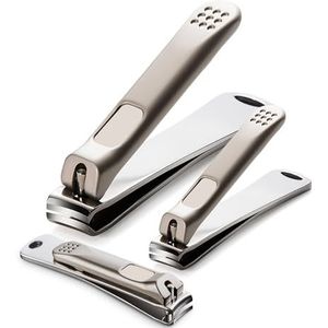 Nagelknipper van roestvrij staal met metalen etui voor dikke teennagels, hand- en teennagelknipper voor mannen en vrouwen, 3-delig