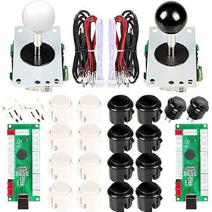 EG STARTS Arcade DIY Kits Controller USB-encoder voor pc-games, 8-weg stick + 4 x 24 mm + 16 x 30 mm toetsen voor Arcade Cabinet Joystick Mame Raspberry Pi 1 2 3 KOF Parts wit/zwart