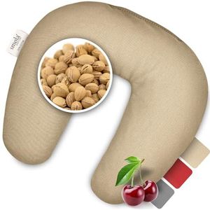 smøla Kersenpitkussen nek voor de magnetron, 27 x 25 cm, nekkussen om te verwarmen, warmtekussen van 100% katoen, 500 g kersenpitten, nekkussen, natuurlijke warmwaterkruik, zandbeige