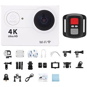 Action Camera, Ultra HD 4K/30fps Outdoor Mini Actie Camera Afstandsbediening Sport Camera Waterdichte Pro Moto Helm Sport Camera Soepele Stabilisatie(No Card,White-Telecontrol)