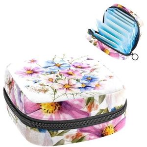 Opbergtas voor maandverband, aquarel boeket met kleurrijke wilde bloemen, draagbare maandverband, inlegkruisjes, tampons, opberghouder voor maandverband voor vrouwen, school, kantoor