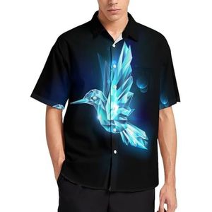 Flying Crystal Hummingbird Zomer Heren Shirts Casual Korte Mouw Button Down Blouse Strand Top met Pocket 4XL