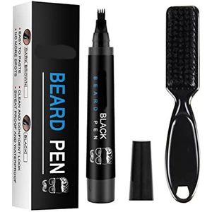Waterdichte Baard Pen Baard Vuller Potlood en Borstel Baard Enhancer Snor Coloring Shaping Tools (zwart)