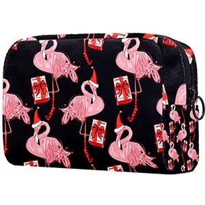Vrouwen en Meisjes Kerst Blauw Sneeuwvlok Flamingo Make-up Tas Ruim Cosmetische Tas Pouch Purse Handtas met Rits