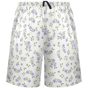 LI ZHI XIN Herenpyjamabroek, korte pyjamabroek, zomer casual shorts, elastische taille met trekkoord, rechte losse pasvorm met 2 zakken, S-XXL bloemen bloemen paarse kleur, Meerkleurig, S