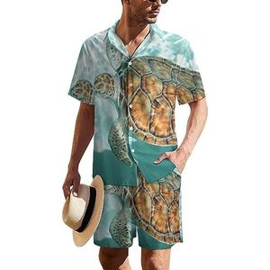 Turtle Hawaïaans pak voor heren, set van 2 stuks, strandoutfit, shirt en korte broek, bijpassende set
