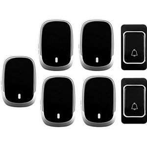 Deurbel, Draadloze deurbel, waterdicht, pakket van 2 zenders en 3 ontvangers, bereik 300 m, 36 melodieën, 4 volumeniveaus, zwart/zilver/goud(Black)