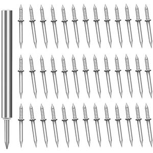 VMUTGA 200 stuks dubbelkoppige spijkers, naadloze spijker met dubbelkoppige plintdraad zonder markeringen dubbelkoppige plintnagels onzichtbare veiligheidsschroeven met 3 hulzen gereedschap voor wonin