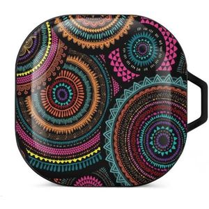 Ronde ornamentpatronen oordopjes hoesje compatibel met Samsung hard shell beschermhoes zwart-stijl