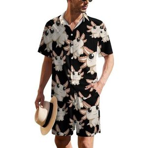Leuke Axolotl Hawaiiaanse pak voor heren, set van 2 stuks, strandoutfit, shirt en korte broek, bijpassende set