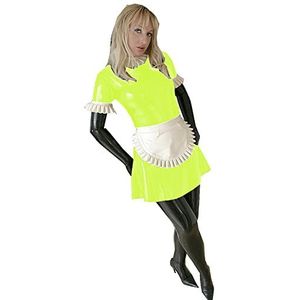 Sissy Cosplay Anime Clubwear Lange Puff Mouw Jurk Wetlook Latex Servant Uniform Zwart En Wit Schort Sexy Lolita Maid Jurken, Fluorescentie Groen, 5XL