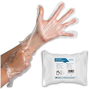 ARNOMED PE Wegwerphandschoenen dames, 100 stuks in zak, huishoudhandschoenen voor voedsel transparant, beschermende handschoenen voor haren verven