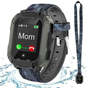 4G Kids Smart Watch Waterdichte SOS Smartwatch met wekker, Game Music Player, Camera, Smart Watch Geschenken voor 3-12 jaar oude jongens meisjes (Tarnung schwarz)