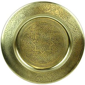 Marokkaans dienblad Nermin Ø 50 cm rond van metaal in antieke gouden look oosterse theedienblad kunsthandwerk uit Marrakesh Ramadan dienblad Boho tafeldecoratie TTB508G