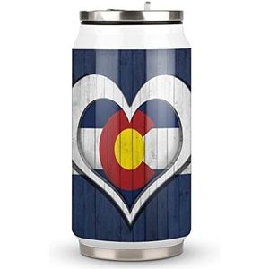Colorado Vlag Hart En Hout Reizen Mok met Deksel Cola Cup Geïsoleerde Tumbler Water Fles Thee Cup Voor Vrouwen Mannen