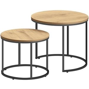 NMK HOME Salontafel Hout Rond Set van 2 43/53 cm - Ronde Salontafel - Industriële Bijzettafels