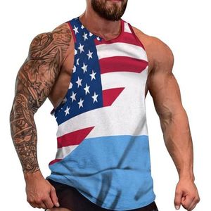 Wuivende vlag van Argentinië en VS heren tanktop grafische mouwloze bodybuilding T-shirts casual strand T-shirt grappige sportschool spier