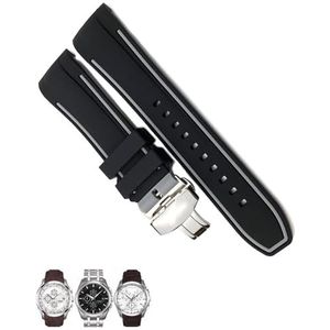 dayeer Siliconen horlogeband met gebogen uiteinde voor Tissot T035 T035627 Horlogebanden met vlindergesp Vervanging (Color : Black Grey 1, Size : 24mm silver clasp)