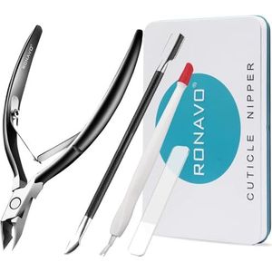 RONAVO Nagelriemtrimmerset - Inclusief nagelriemtang, nagelriemduwer, glazen nagelvijl, nagelriemsnijder. Professionele nagelriemverwijderingsset, roestvrij staal, extreem scherpe snijder,