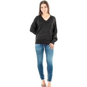 ONLY Dames Onllucia Ls Glitter V-hals Cs Knt gebreide trui, Zwart/Detail:dtm Glitter, XS