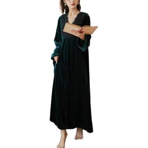 MLSHWUG Dames Ultra Zachte V-Hals Pullover Badjas Modieus Casual Losse Lange Mouwen Loungewear,Dark green,L