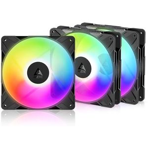 ARCTIC P14 Pro Reverse A-RGB – 3 Pack – 140 mm Premium ventilator met omgekeerde luchtstroom, PWM ventilator met Y-kabelsplitter, 400-2650 rpm, 0 rpm <5% PWM, 5V Digital RGB, FDB, 4-Pin - Zwart