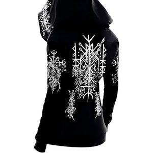 MYZTTZR Noorse Mythologie Odin Heren Zip Hoodie Viking Raaf Yggdrasil Tatoeage 3D-print Dames Sweatshirt Middeleeuws Walhalla Cadeau,Web of wyrd,3XL