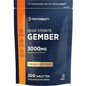 Gember Tabletten (no Capsules) 3000mg | 200 Veganistische Tabletten | Gemberwortel Extract | Ginger Root | Hoge Gedoseerd | Gemberextract | Horbaach