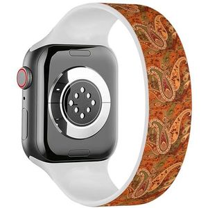 Solo Loop Band Compatibel met All Series Apple Watch 42/44/45/49mm (Oranje Paisley Design) Elastische Siliconen Band Strap Accessoire, Siliconen, Geen edelsteen