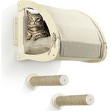 Navaris kattenmand met trapje voor aan de muur - Kattenbed voor aan de muur met kussen - Katten klimmuur van linnen - Wand kattenmeubel voor poezen