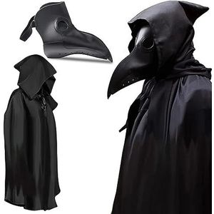 Halloween Volwassen Middeleeuwse Plague Doctor Cosplay Kostuum Death Doctor Schnabel Masker Cloak Robe Halloween Party Uniform Voor Mannen En Vrouwen,110cm,Black