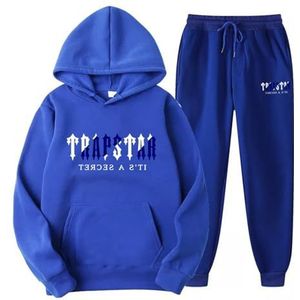 Trapstar-pak voor mannen en vrouwen,Sweatshirt en broek met capuchon,Unisex trainingspakken met print,Sportjogging trainingspak herfstset (Color : Blauw, Grootte : XXL)