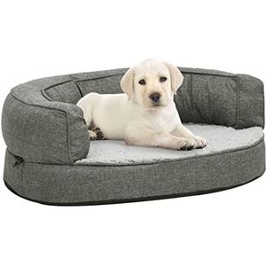 Hondenbed ergonomisch linnen-look 60x42 cm fleece grijs+ Materiaal: 100% polyester stof in linnen-look en fleece